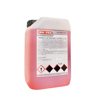 Hóa chất rửa xe bọt tuyết WHITE SCHIUMA ATTIVA 4G  Can 6 KG an toàn da tay và sơn xe ô tô nhập khẩu Italy Mafra