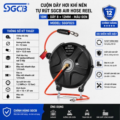Cuộn dây hơi khí nén tự rút SGCB SGGF023 dây 10 mét – Giải pháp cấp khí chuyên nghiệp cho Garage