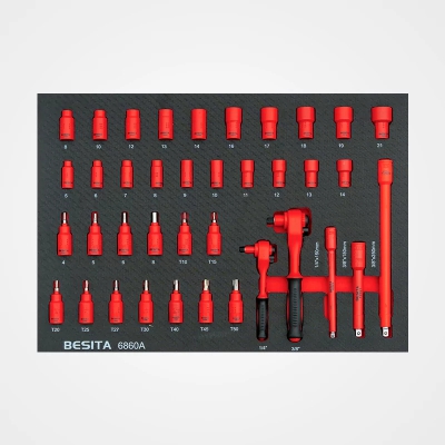 Tủ dụng cụ sửa chữa 75 chi tiết cách điện có dụng cụ, model 6860 chuyên dụng sửa xe ô tô điện