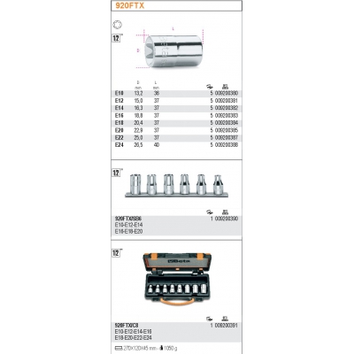 Bộ khẩu ngắn 1/2", 8 chi tiết (E10 - E24) hãng Beta
