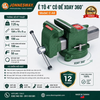 Ê tô 4' ưu điểm có để xoay hãng Jonnesway cao cấp model Model: C-A8