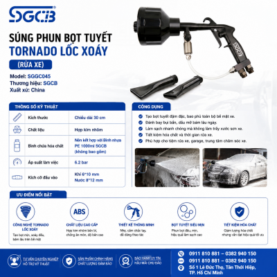 Súng phun bọt tuyết Tornado lốc xoáy SGCB SGGC045 – Giải pháp rửa xe chuyên nghiệp