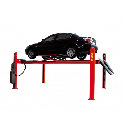 Cầu nâng 4 trụ 5 Tấn, Kiểm tra góc đặt bánh xe, Có bàn nâng phụ (3 pha, màu đỏ) (bao gồm đĩa lái và bộ phụ kiệ