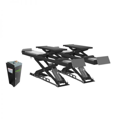 Cầu nâng cắt kéo kiểm tra góc đặt bánh xe 4.5 tấn, dài 5m, lắp chìm, có bàn nâng phụ (3 pha bao gồm đĩa lái).